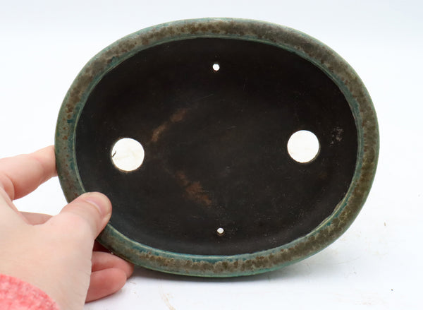 Chopped Koyo Container with a Blue Green Glaze (Oribe Glaze)