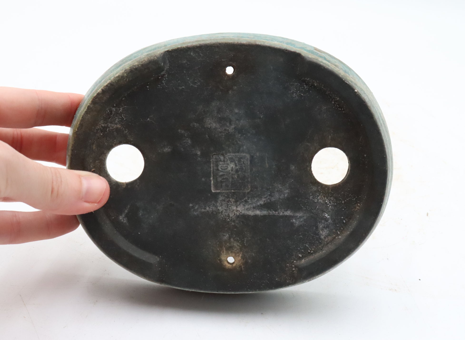 Chopped Koyo Container with a Blue Green Glaze (Oribe Glaze)