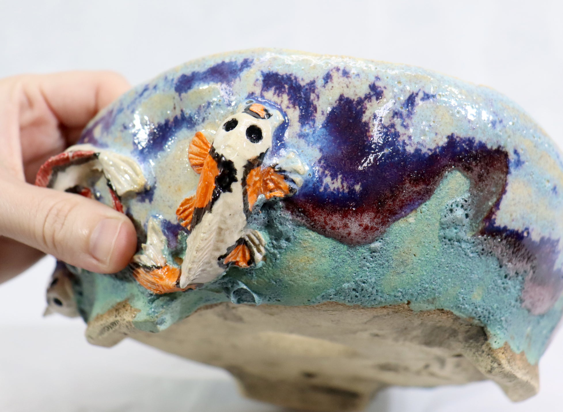 Rustic Koi Hand Painted Pot